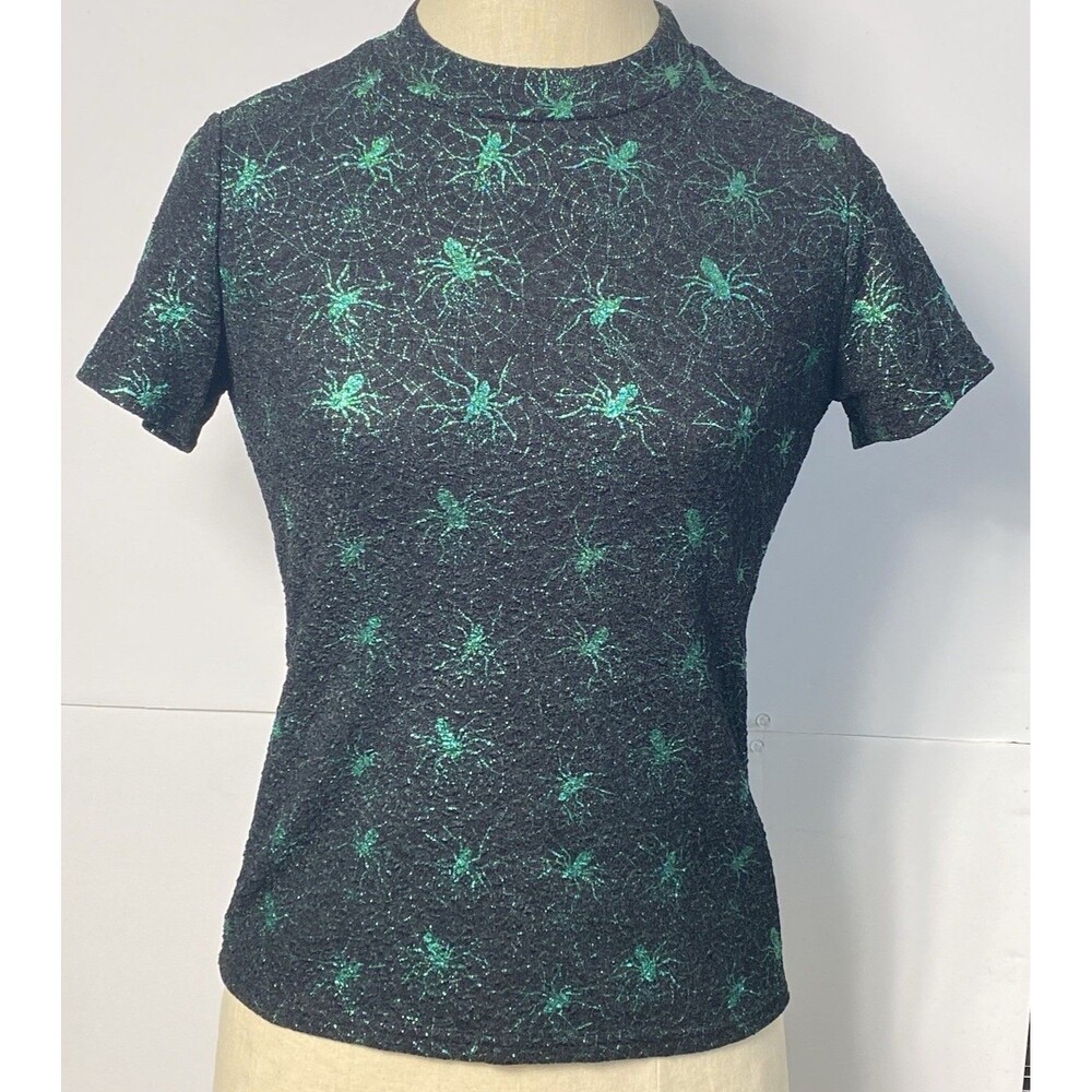 Mettalic Green Spider Webs T-shirt Size S. NWT